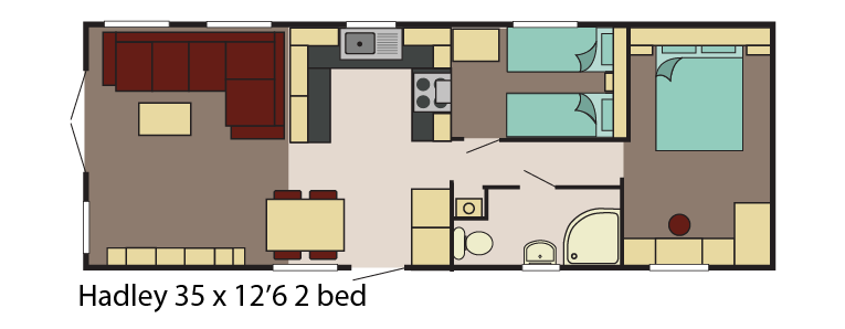 Delta Caravans Hadley 35x12'6 2 bed layout
